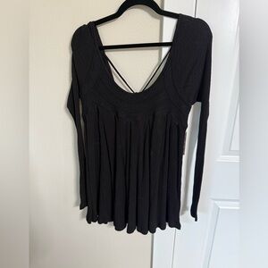 Black Ribbed Long Sleeve Top